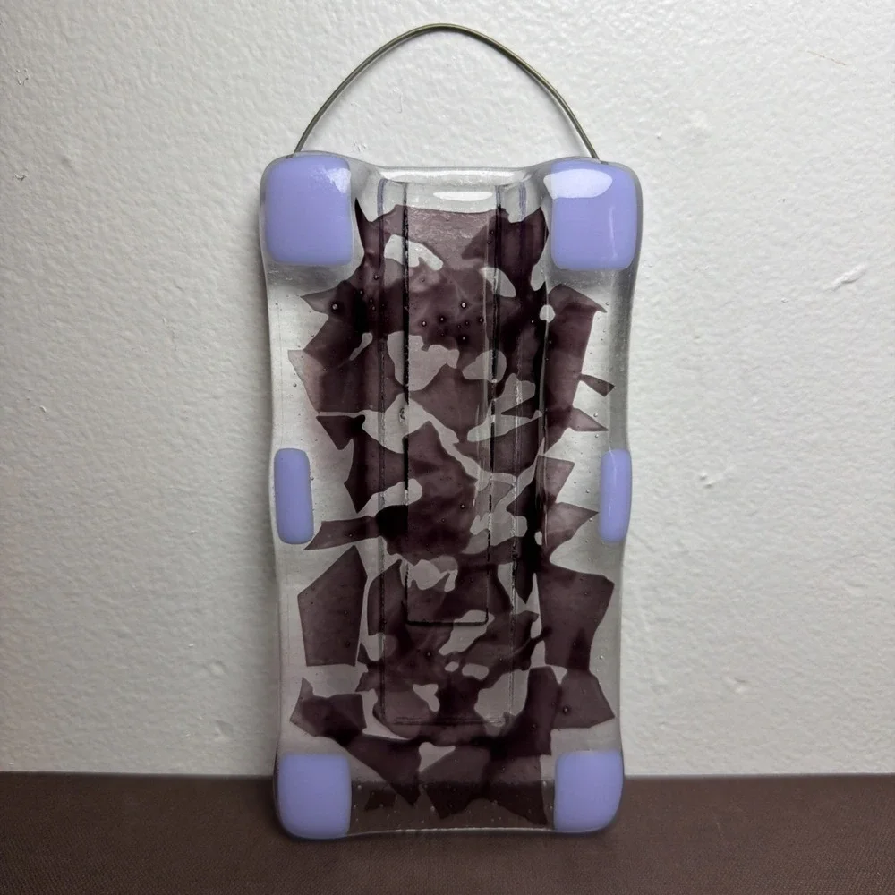 Fused Glass Wall Pocket Vase Abstract Purple Design Handmade